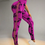 Fashi Glow Hollow Tie-Dye Yoga Pants – High Waist Butt Lift Seamless Fitness & Gym