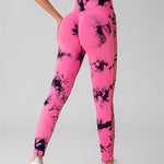 Fashi Glow Hollow Tie-Dye Yoga Pants – High Waist Butt Lift Seamless Fitness & Gym