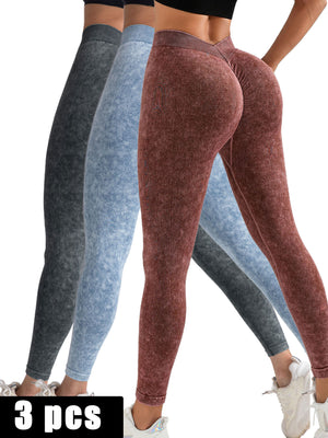 Fashi Glow 3-Pack V-Back Scrunch Butt Workout Leggings