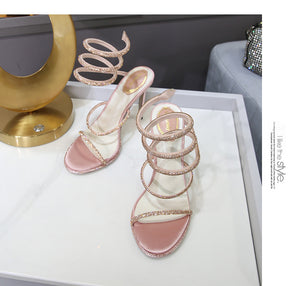 Fashi Glow Rhinestone Ankle-Strap Stiletto Sandals Elegant High Heels for Women, Sparkling Style for Parties
