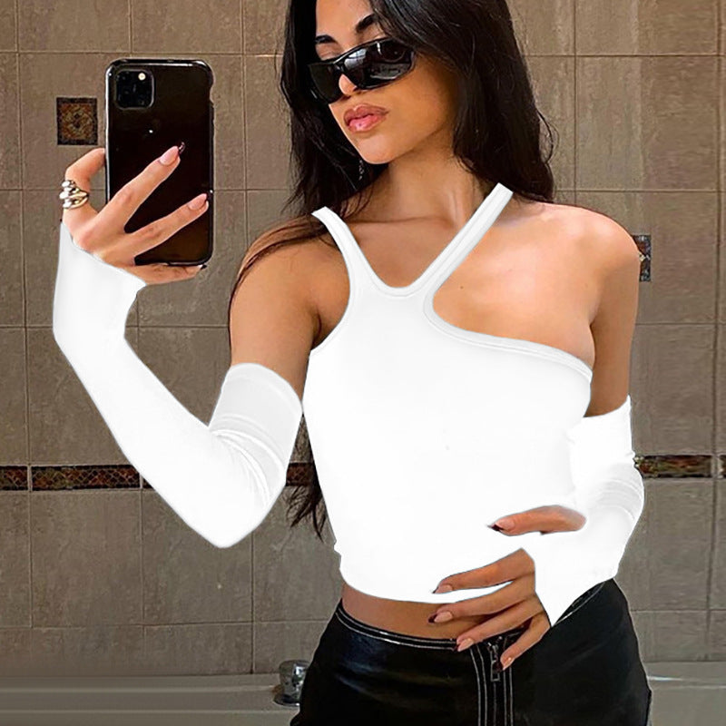 Fashi Glow Irregular Split Oversleeve Slim T-Shirt – Fall Fashion Streetwear for Women’s Chic & Edgy Style