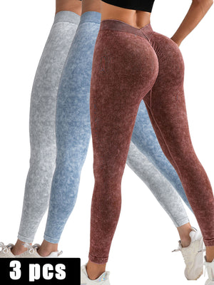 Fashi Glow 3-Pack V-Back Scrunch Butt Workout Leggings