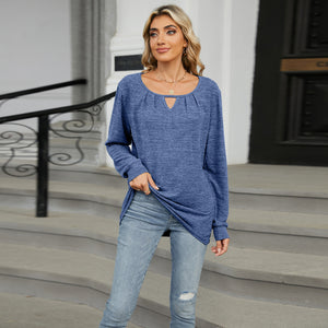 Fashi Glow Solid Color Loose Long Sleeve T-Shirt  Casual Women’s Top for Everyday