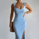 Fashi Glow Slim Sleeveless Slit Dress  Back Tie Design for Elegant Women’s Fashion