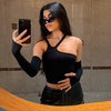 Fashi Glow Irregular Split Oversleeve Slim T-Shirt – Fall Fashion Streetwear for Women’s Chic & Edgy Style